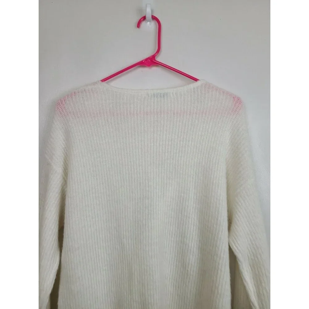 Dex Womens‎ Sweater Size Medium Ivory Twist Front V-Neck Long Sleeve Pullover